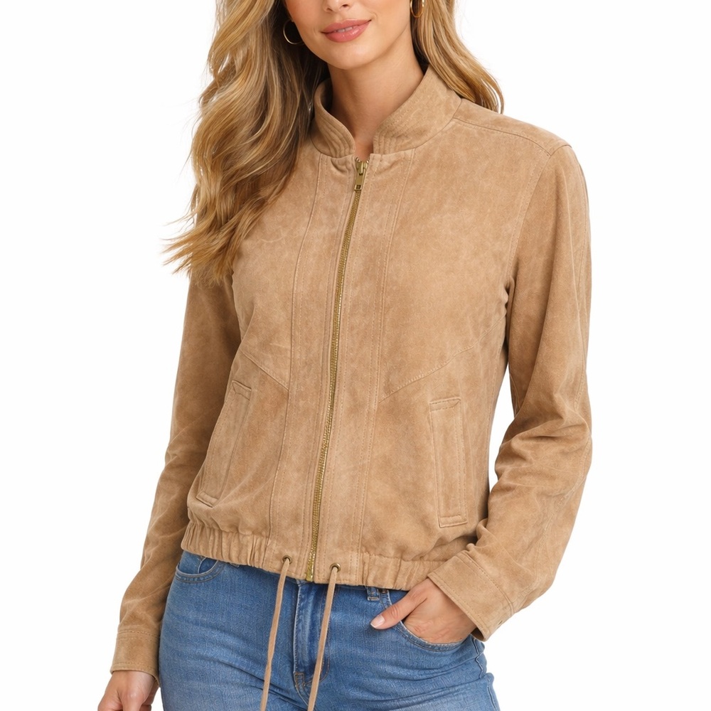 Jordache Tan Suede Zip-Up Jacket Women’s Size Small